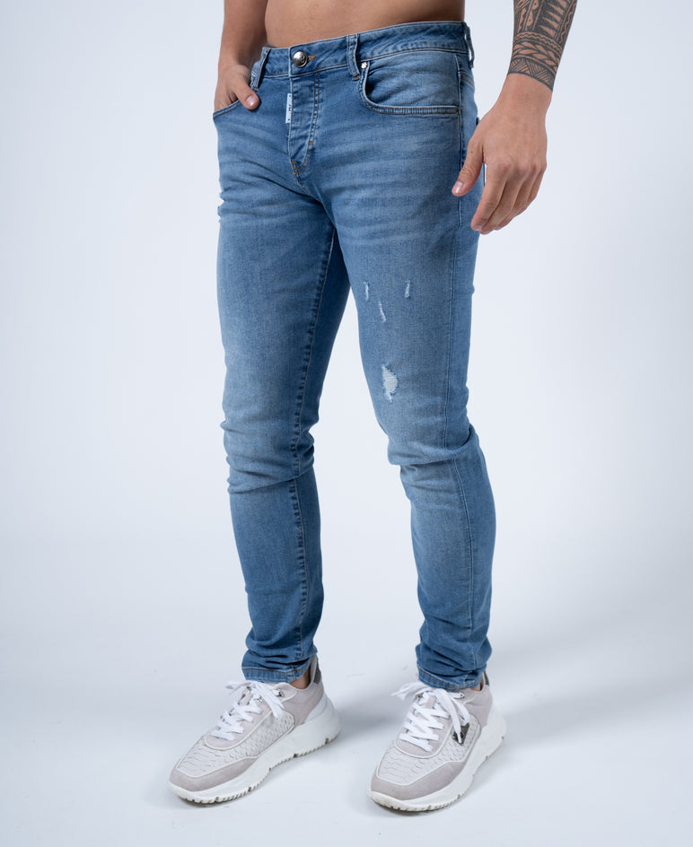 Slim-Fit Denim Jeans Paint | Dark Blue | Mid Blue