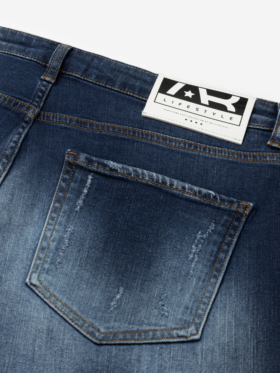 Short Denim Jeans | Mid Blue - Destroyed